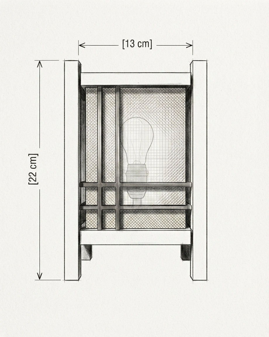 A black and white line drawing of a rectangular mesh cabinet or organizer with dimension labels showing 22 cm height, 13 cm top width, and a central depth measurement, on a plain light background.