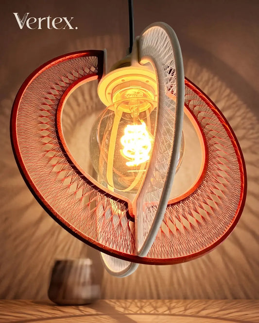 Decorative light fixture with a glowing bulb inside, featuring the brand 'Vertex'.